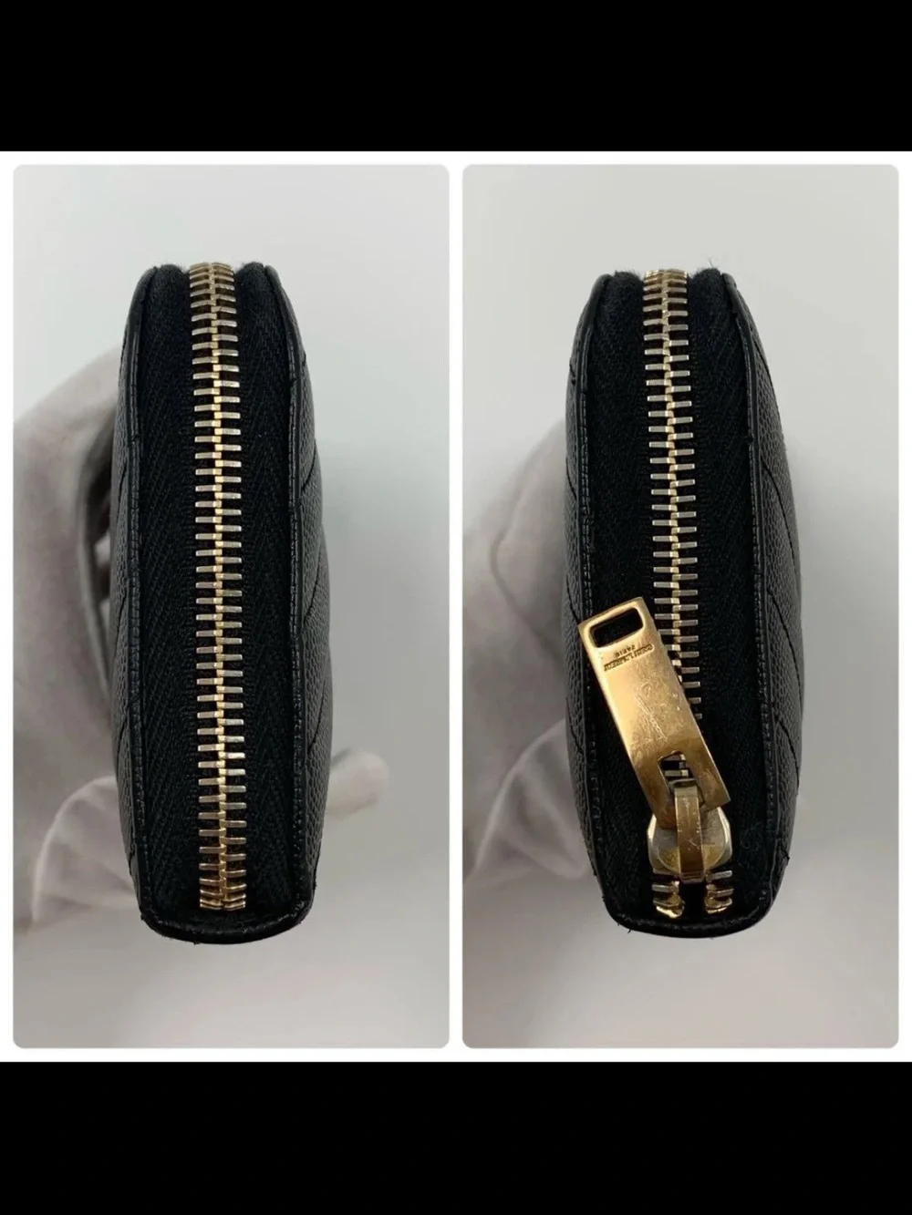 Saint Laurent Black Chevron Zip Wallet with Gold YSL Logo - Picture 4 of 10